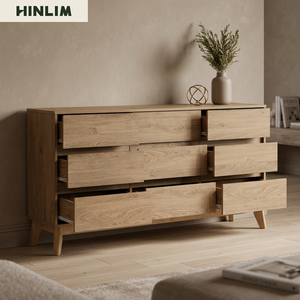 Minimalist Versatile Natural Oak Colour <b>Sideboard</b> Solid Wood <b>Legs</b> Large Buffet Cabinet for Scandinavian Style Dining Room Decor - Product Image 1