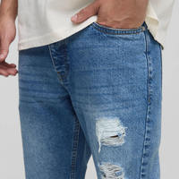 Jean déchiré vintage délavé pour homme, coupe droite slim, bleu clair, 100 % coton, léger, avec rivets et broderies personnalisés