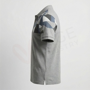 Polo à manches courtes pour homme, imprimé géométrique, décontracté, respirant, tricoté, 100% polyester, coupe classique, gris bleu - Product Image 3
