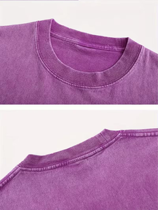 Custom Printed Chest Logo Personalized Front Silk Screen Printed Turtleneck Men's Washed Aged 100% Cotton T-Shirt 240g Jersey - Product Image 5