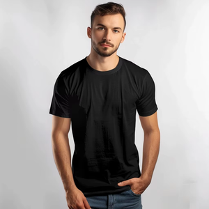 Camiseta de algodón negra lisa con cuello redondo para hombre, de calidad premium, con logotipo personalizado del fabricante. - Product Image 2