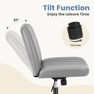 Silla de Oficina de Cuero PU con Certificación BIFMA, Patas Cruzadas, Sin Ruedas, Cómoda, para Tareas de Oficina, Color Gris - Product Image 5
