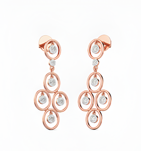 Boucles d'oreilles pendantes en or rose 18 carats avec diamants de laboratoire multi-cercles, style chandelier, sertis clos, diamants CVD - Product Image 1
