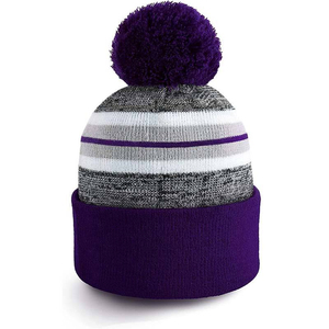 Gorro de Punto Acrílico con Logo Personalizado, Gorro Deportivo con Pompón y Puño, Diseño a Rayas, Bordado, Gorro Deportivo Acrílico - Product Image 4