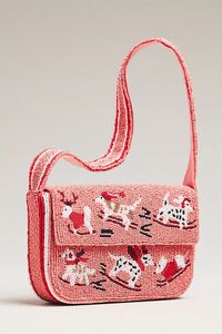 Sac à bandoulière en toile à motif tropical palmier rose avec perles de verre, sac à rabat pour femme, idéal pour les vacances d'été - Product Image 5