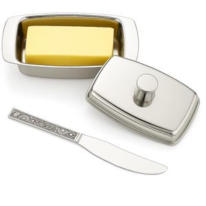 Beurrier ovale multifonction en acier inoxydable durable avec couvercle rabattable et cuillère, pour la conservation de la fraîcheur, vaisselle de cuisine artisanale - Product Image 4