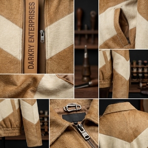 Cowhide Hair On Hide Chevron Men Bomber <b>Jacket</b> Custom Real Leather <b>Suede</b> Outerwear Coat Wholesale Varsity Winter B2B Supplier - Product Image 6