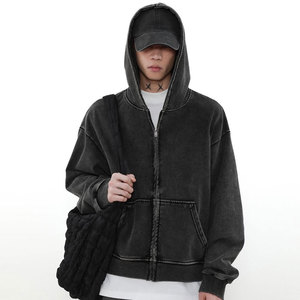 Sweat à capuche oversize streetwear délavé effet usé, design personnalisé, 100% coton épais, fermeture éclair intégrale, pour homme et femme - Product Image 4