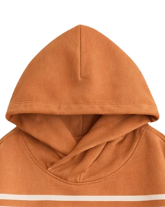 Sudadera con Capucha para Hombre, Color Naranja Quemado, con Rayas en el Pecho, Estilo Casual Urbano, Felpa de Algodón, Bolsillo Canguro, Personalizable - Product Image 4
