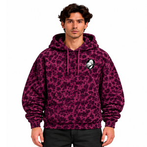 Plum <b>Leopard</b> <b>Print</b> <b>Hoodie</b> Oversized Pullover Streetwear Sweatshirt Heavyweight Fleece Drawstring Pocket Casual Fashion Top - Product Image 1