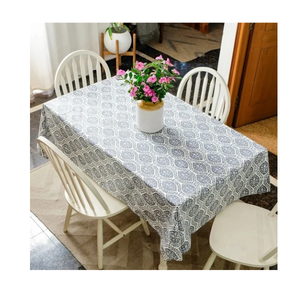 Grey Geometric <b>Tablecloth</b> Cotton Repeating Medallion Print <b>Rectangle</b> Dining Cover Home Textile Bulk Wholesale OEM ODM Trade - Product Image 1