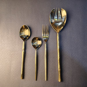 ชุดช้อนส้อมสแตนเลสชุบทอง ดีไซน์ข้อต่อบамบู สีทองเหลือง 4 ชิ้น สำหรับสลัดและอาหารค่ำ - Product Image 2