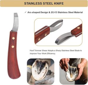 Loop Knife Double <b>Edged</b> Hoof Trimming Knife with Wooden Handle Horse Farrier <b>Tool</b> Non Slip Equine Grooming Loop Oval Hoof knife - Product Image 6