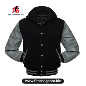 Veste de sport à capuche pour homme, manches en cuir PU, couleur unie, décontractée, fermeture éclair, automne - Product Image 1
