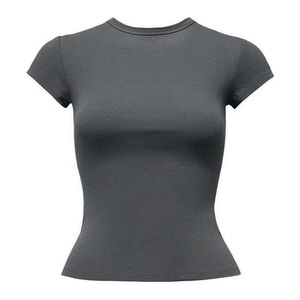 Women's Crew Neck Short Sleeve T-Shirt Regular Fit Solid Color Casual Jersey Cotton Bamboo Fiber <b>Plain</b> Dyed Anti-Pilling - Product Image 4