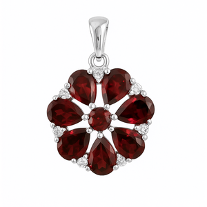 Pendentif Fleur en Grenat 100% Naturel pour Femme Rhaya Jewels, Plaqué Rhodium, Argent Sterling, Minimaliste, Cadeau Raffiné, Inspiré de la Nature - Product Image 1