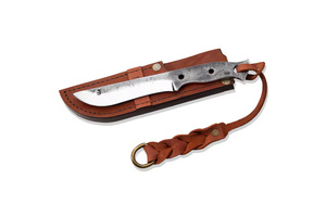 Couteau de chasse à lame fixe personnalisé avec manche en bois et étui en cuir, acier Damas pleine longueur, fournisseur OEM, style artisanal - Product Image 3