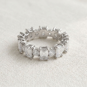 Bague de fiançailles et de mariage en or blanc 14 carats, tendance, entièrement sertie d'émeraudes et de diamants ronds, bijoux fins plaqués rhodium - Product Image 4