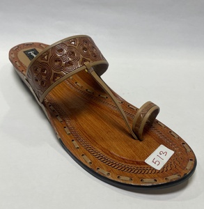 Kolhapuri Stylish Ladies <b>Slides</b> Stones Flower Embroidery Bead Genuine Leather Upper Rubber Midsole Lightweight Comfortable - Product Image 1