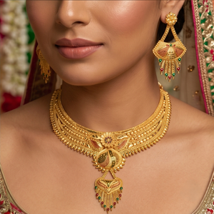 Parure de bijoux ethniques classiques plaqués or Divyoro Orissa, motif floral, pour femmes, mariages, fêtes et occasions festives - Product Image 3