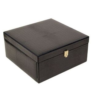 Boîte à bijoux rectangulaire en cuir noir avec couvercle à charnière, conteneur de rangement au design classique, 1 couche - Product Image 1