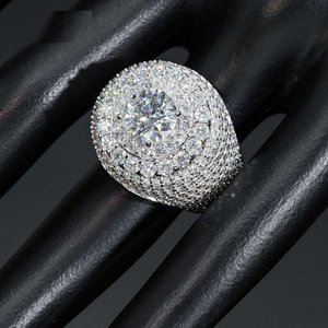 Bague de Cocktail de Luxe en Moissanite, Modèle Halo Rond, Pierre Centrale Taille Brillant, Entièrement Sertie, en Argent, Tendance - Product Image 3