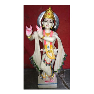 Magnifique statue de Krishna Ji en marbre blanc Makarana, la plus populaire, fabriquée à la main, en position debout, pour la maison, le bureau ou le temple - Product Image 2
