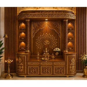 Armoire de rangement sur mesure en teck massif style Corian, design religieux traditionnel et moderne, unité de Puja - Product Image 1