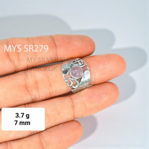 แหวนดีไซน์เก๋สไตล์โบฮีเมียนประดับโรสควอตซ์ทำมือ เงินแท้ 925 ราคาส่ง สำหรับเธอ - Product Image 2