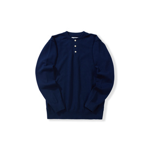 Men's Navy Blue Knitted <b>Henley</b> Sweater Regular Fit <b>Long</b> <b>Sleeve</b> Button Up Casual Pullover Autumn Wear - Product Image 1