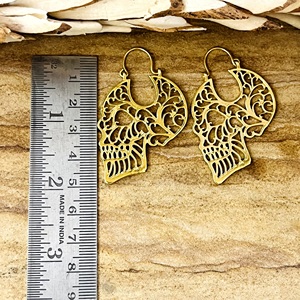 Unique Design Gothic <b>Skull</b> Drop Earrings Boho Brass Earrings Women 18k Gold Plated Filigree Dangle Earrings for Wholesale/OEM - Product Image 5