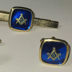High Quality Customized <b>Vintage</b> Masonic Blue Enamel Gold Tone Cufflinks <b>Tie</b> Clips Master Mason Regalia Set Fashion Accessory - Product Image 3