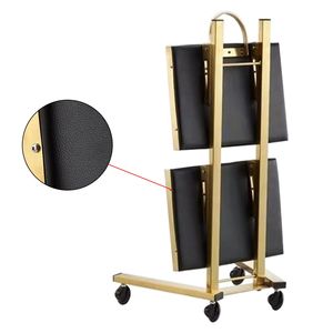 Carrello Moderno a 2 Ripiani Dorato per Salone di Bellezza o Bagno, in Acciaio Inossidabile con Doppio Vassoio Portaoggetti, Elegante Arredo per Salone - Product Image 6