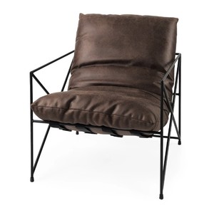 Modern Metal Frame Living Room Chair with Brown Cushion Minimalist Design Leisure <b>Armchair</b> for Home Furniture - Product Image 1