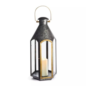 Wholesale Galvanized Metal Candle <b>Lantern</b> with <b>Brass</b> Trim Hexagonal Vintage Glass <b>Lantern</b> for Wedding Centerpiece and Table - Product Image 1