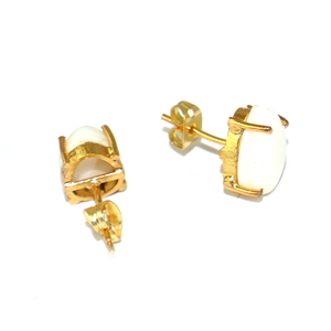 Boucles d'oreilles clous plaquées or 24 carats en forme de poire avec pierre précieuse nacre, design ethnique, pour femmes et jeunes filles, vente en gros de bijoux - Product Image 3