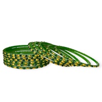 Bracelets en verre vert brillant tendance pour femmes, style indien, avec cristaux plaqués or, pour mariage et soirées