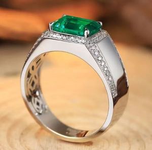<b>Emerald</b> Cut Luxury Men's Sterling <b>Silver</b> 14K Gold Plated Engagement <b>Ring</b> Wedding Band May Birthstone Gift for Him - Product Image 3