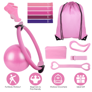Kit Pilates Completo 14 Pezzi con Borsa per il Trasporto, Set di Bande di Resistenza per Tutto il Corpo, Palla Yoga, Anello Pilates in Silicone - Product Image 3