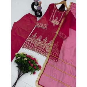 Conjunto de Traje de Fiesta para Mujer de Diseño, Top, Pantalón y Dupatta con Encaje Elegante - Product Image 4