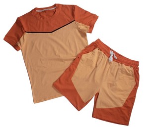Conjunto de dos piezas de moda para hombre: camiseta de algodón con bloques de color y pantalones cortos de elastano, personalizable con LOGO. Ver reseñas. - Product Image 3