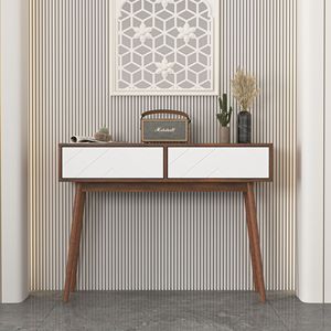 Consolle con 2 cassetti intagliati, tavolo da ingresso con spazio contenitore, gambe in legno per divano o corridoio - Product Image 3