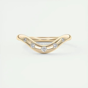 Bague de mariage incurvée en diamant rond pour bagues de fiançailles Bague d'anniversaire faite à la main pour femmes - Product Image 1