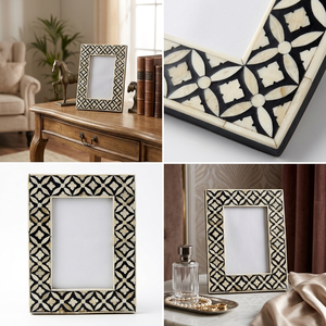 Modern Rectangular Wooden <b>Photo</b> <b>Frame</b> <b>Black</b> White Geometric Design Vertical Tabletop Display Elegant Decor - Product Image 3