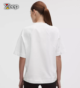 เสื้อยืดผู้หญิง XEEP แบบลำลอง น้ำหนักเบา เหมาะสำหรับออกกำลังกาย ผลิตจากผ้าโพลีเอสเตอร์/คอตตอน ทรงหลวม แขนสั้น ระบายอากาศได้ดี คอวี สีพื้น - Product Image 2