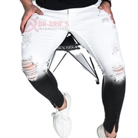 Usine OEM/ODM – Jean skinny stretch déchiré délavé pour homme, dégradé blanc et noir, denim streetwear hip-hop, brodé, style utilitaire