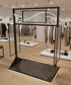 Modern Freestanding Adjustable Metal Garment Rack LED <b>Lighting</b> Powder Coated Light Weight Display Stand for Apparel Retail Store - Product Image 1
