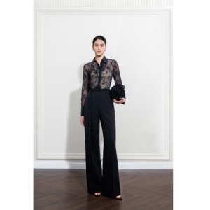 Camisas de moda para mujer, CAMISA ELEGANTE DE MALLA FLORAL CON ENCAJE, Ropa de mujer ODM, Blusas y camisas de mujer con mangas abullonadas - Product Image 2