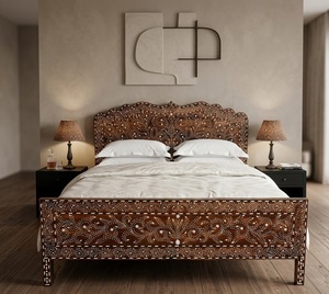Decorative Wooden Bed Frame Carved Panel Bedstead Mission Style Bedroom Furniture - Product Image 1