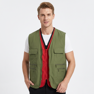 Gilet utilitaire à col en V pour homme, couleur unie, sans manches, avec plusieurs poches - Product Image 2